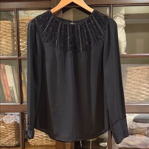 White House Black Market Black Beaded Blouse
